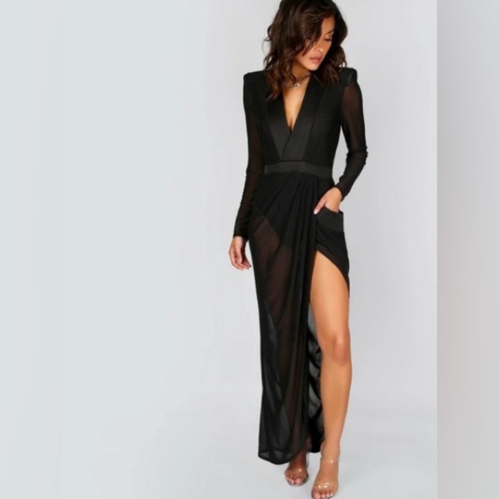 Shein deep v neck sheer wrap dress